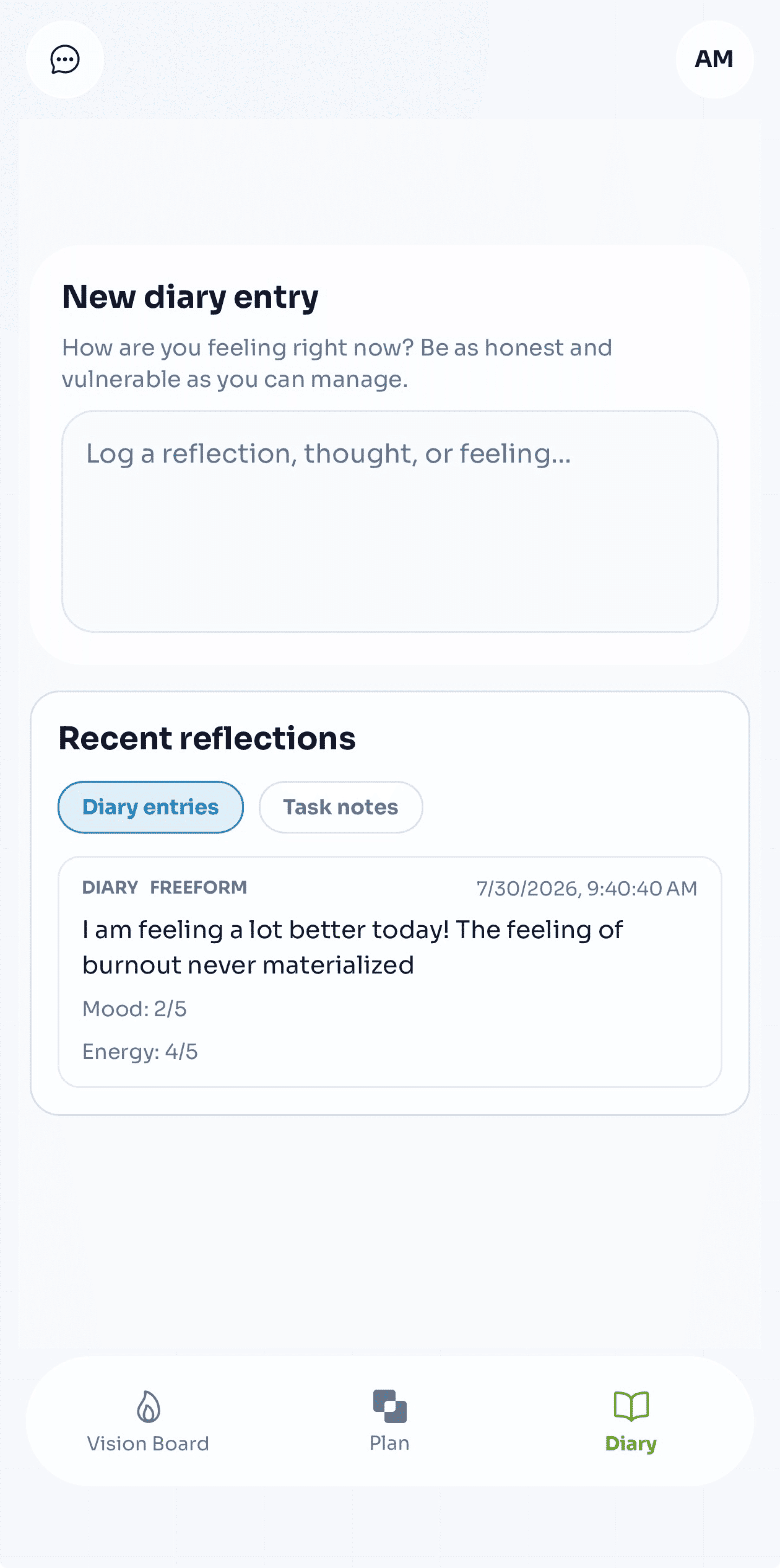 Diary screenshot