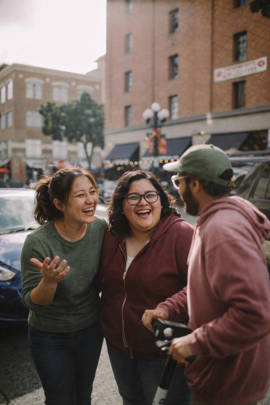 Friends laughing together outside